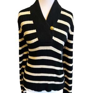 VTG 90s Ralph Lauren Striped Knit Sweater Cowl Neck Gold Nautical Preppy Women L